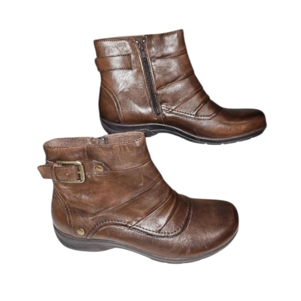Clarks Christine Club Brown Leather Ruched Ankle Boots Womens 10